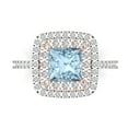 thumbnail image 1 of 2.07 ct Princess Cut Natural Swiss Blue Topaz with Simulated Diamond Halo Accents 18K White/Rose Gold Womens Engagement Ring, 1 of 5
