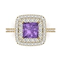 thumbnail image 1 of 2.07 ctw with Simulated Diamond Halo Accents Anniversary Ring for Women | Princess Cut Simulated Alexandrite | Hyperallergenic Solid 14K Yellow Gold, 1 of 5