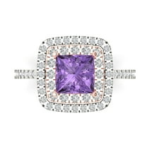 2.07 ct Princess Cut Simulated Alexandrite with Simulated Diamond Halo Accents 18K White/Rose Gold Womens Engagement Ring