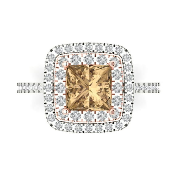 Clara Pucci 14K White/Rose Gold 2.07ct Champagne Halo Ring for Women