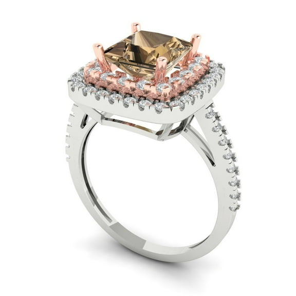 2.07 ct Princess Cut Simulated Champagne Diamond Halo Engagement Ring for Women in 18K White/Rose Gold