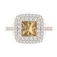 thumbnail image 1 of 2.07 tcw Princess Cut Engagement Ring for Women, Simulated Champagne Diamond Halo Bridal Promise Ring for Her in 14K Rose Gold, 1 of 5