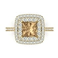 thumbnail image 1 of 2.07 ct Princess Cut Simulated Champagne Diamond with Simulated Diamond Halo Accents 18K Yellow Gold Womens Engagement Ring, 1 of 5