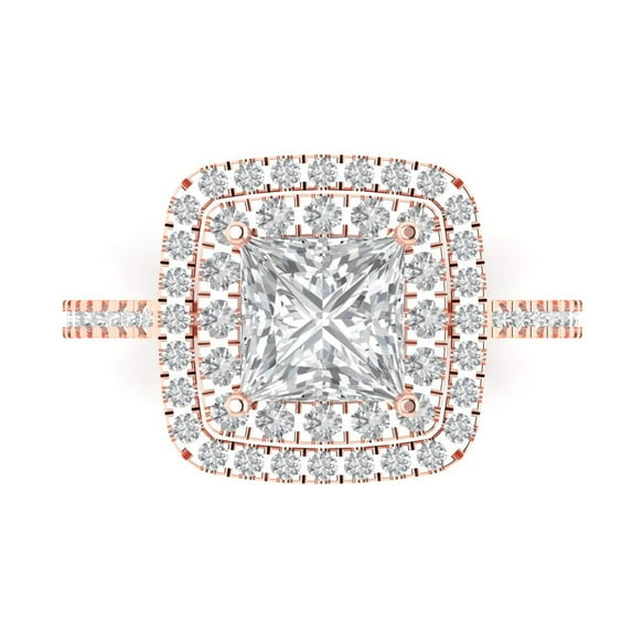 2.07 ct Princess Cut Simulated Diamond Halo 14K Rose Gold Womens Engagement Ring