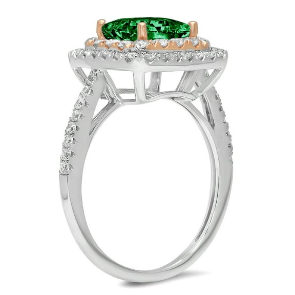 2.07 ct Princess Cut Simulated Emerald Halo Engagement Ring for Women in 18K White/Rose Gold