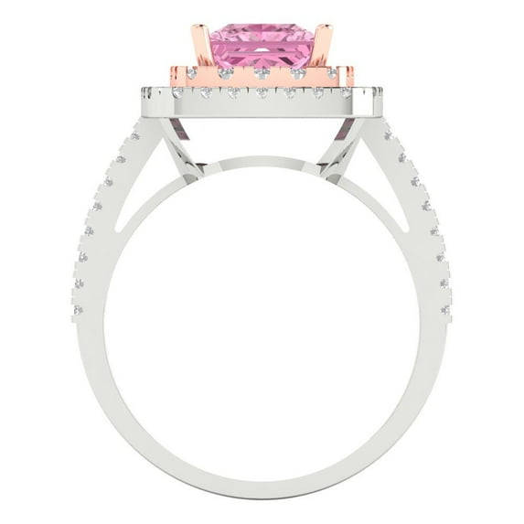 2.07 ct Princess Cut Simulated Pink Diamond Halo Engagement Ring for Women in 14K White/Rose Gold