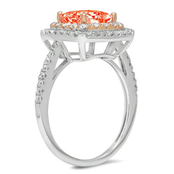 2.07 ct Princess Cut Simulated Red Diamond Halo Engagement Ring for Women in 18K White/Rose Gold