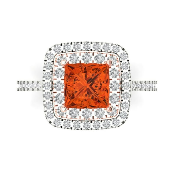 2.07 ct Princess Cut Simulated Red Diamond with Simulated Diamond Halo Accents 14K White/Rose Gold Womens Engagement Ring