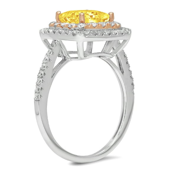 2.07 ct Princess Cut Simulated Yellow Diamond Halo Engagement Ring for Women in 18K White/Rose Gold