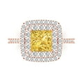 thumbnail image 1 of 2.07 ct Princess Cut Simulated Yellow Diamond with Simulated Diamond Halo Accents 14K Rose Gold Womens Engagement Ring, 1 of 5