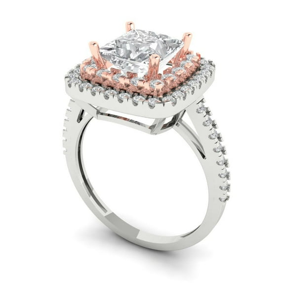 2.07 ct Princess Cut White Sapphire Halo Engagement Ring for Women in 18K White/Rose Gold