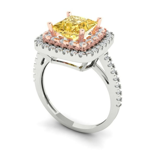 2.07 ct Princess Cut Yellow Moissanite Halo Engagement Ring for Women in 14K White/Rose Gold
