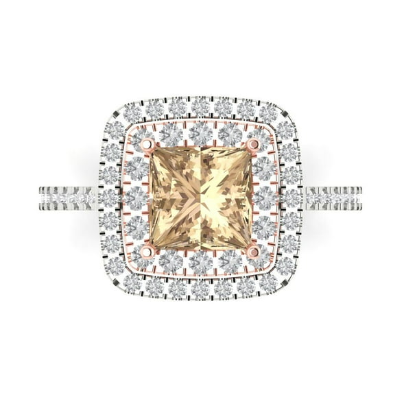 Clara Pucci 14K White/Rose Gold 2.07ct YellowMoissanite Halo Ring for Women