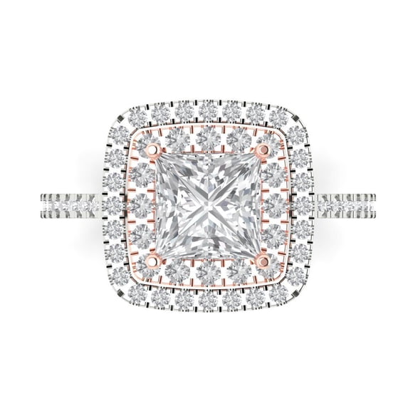 Halo Engagement Ring for Women - 2.07ct Moissanite in 14K White/Rose Gold Promise Ring