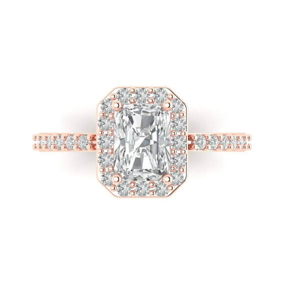 1.92 ct Emerald Cut Moissanite Solitaire with Accents Engagement Ring for Women in 18K Rose Gold