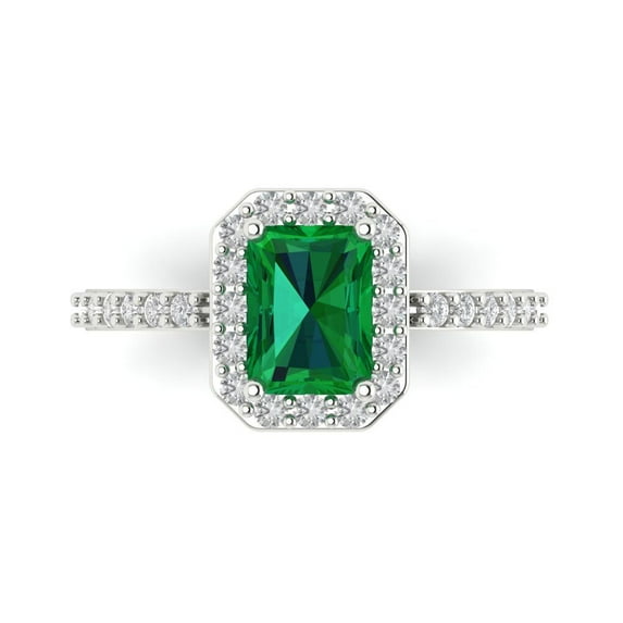 Clara Pucci 14K White Gold 1.92ct Emerald Solitaire with Accents Ring