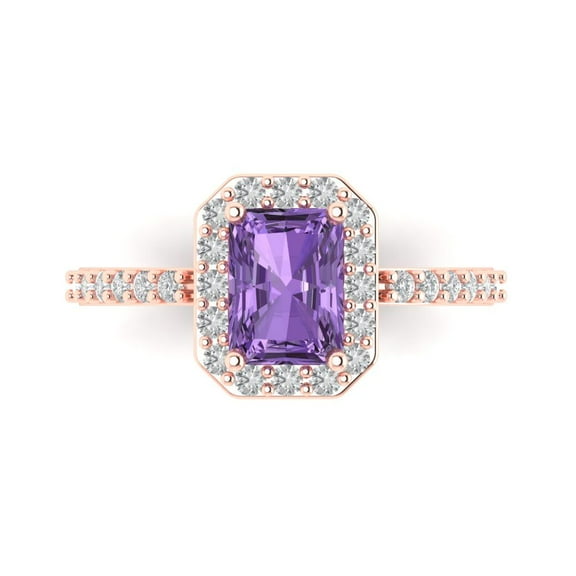 Solitaire with Accents Engagement Ring for Women - 1.92ct Simulated Alexandrite in 14K Rose Gold Promise Ring