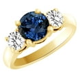 thumbnail image 1 of AFFY (2.07ct) Simulated Blue Sapphire & White Diamond Three Stone Engagement Ring In 14k Solid Gold With Ring Size 11.5, 1 of 1