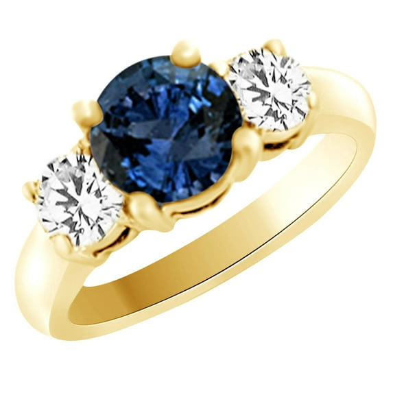 AFFY (2.07ct) Simulated Blue Sapphire & White Diamond Three Stone Engagement Ring In 14k Solid Gold With Ring Size 11.5