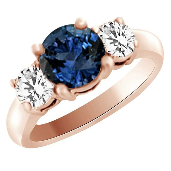 AFFY (2.07ct) Simulated Blue Sapphire & White Diamond Three Stone Engagement Ring In 14k Solid Gold With Ring Size 13