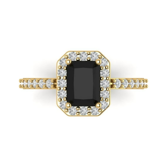 1.92 ct Emerald Cut Natural Onyx with Simulated Diamond Halo Accents 18K Yellow Gold Womens Engagement Ring
