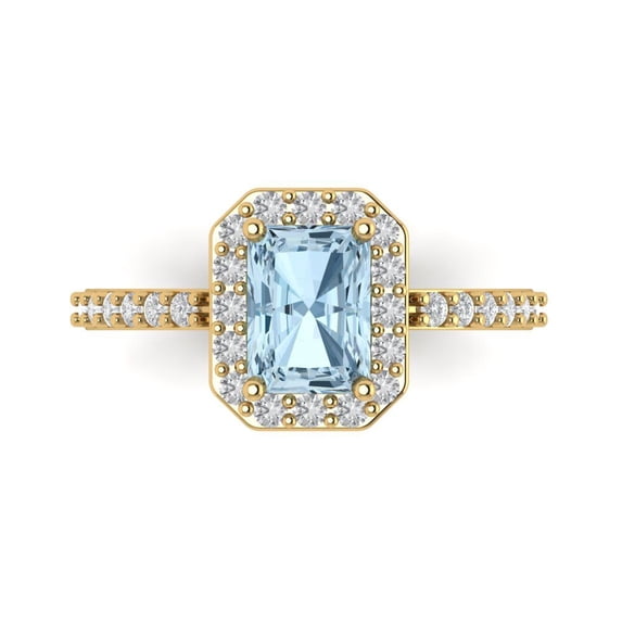 Clara Pucci 14K Yellow Gold Solid Gold Blue Halo Anniversary Ring for Women - 1.92 cttw Emerald Cut