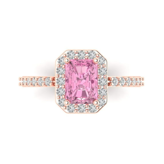 Clara Pucci 14K Rose Gold Solid Gold Pink Solitaire with Accents Anniversary Ring for Women - 1.92 cttw Emerald Cut