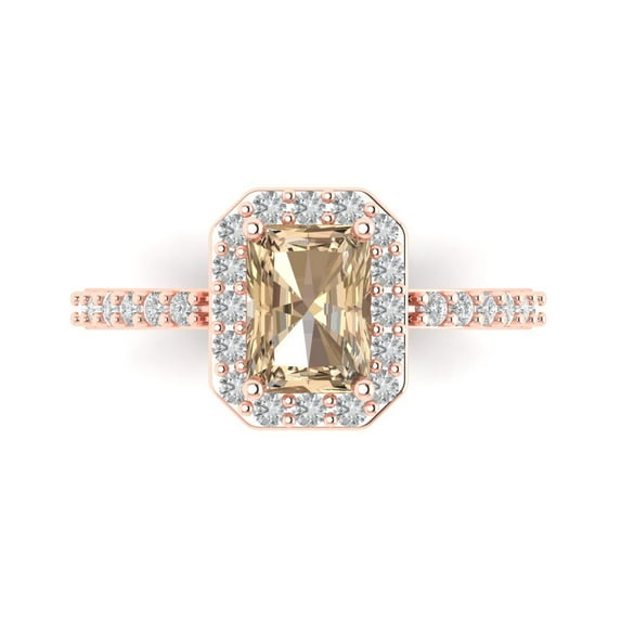 Clara Pucci 14K Rose Gold Solid Gold YellowMoissanite Solitaire with Accents Anniversary Ring for Women - 1.92 cttw Emerald Cut