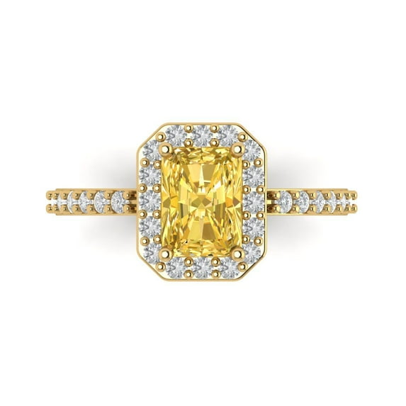 1.92 ct Emerald Cut Natural Citrine with Simulated Diamond Halo Accents 18K Yellow Gold Womens Engagement Ring