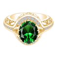 thumbnail image 1 of AFFY 2.08 Carat Oval Shape Green Emerald & Natural Diamond Halo Wedding Ring Set 14K Solid Yellow Gold Ring Size-10, 1 of 2