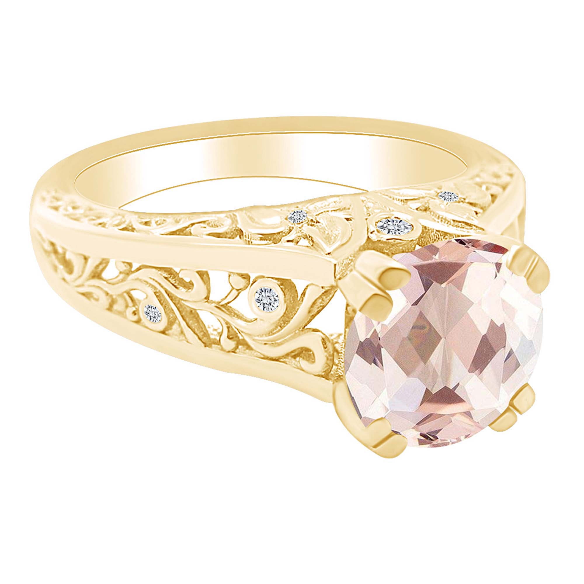 AFFY 2.08 Carat Round Shape Simulated Morganite & Natural Diamond ...