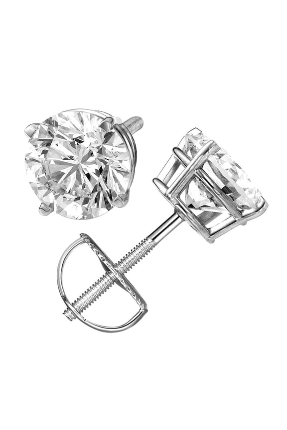 2.08 ct Natural Round Cut Diamond Screw Back Studs 14K White Gold (I2 Quality, I Color)