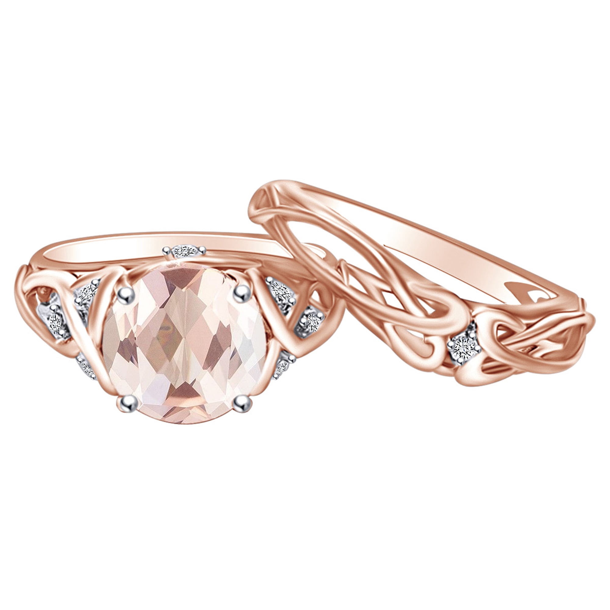 AFFY 2.09 Carat Round Simulated Morganite & Natural Diamond Engagement ...