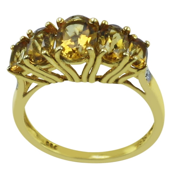 2.09 Ctw Yellow Citrine 925 Sterling Silver Gold Finish Seven Stone Ring