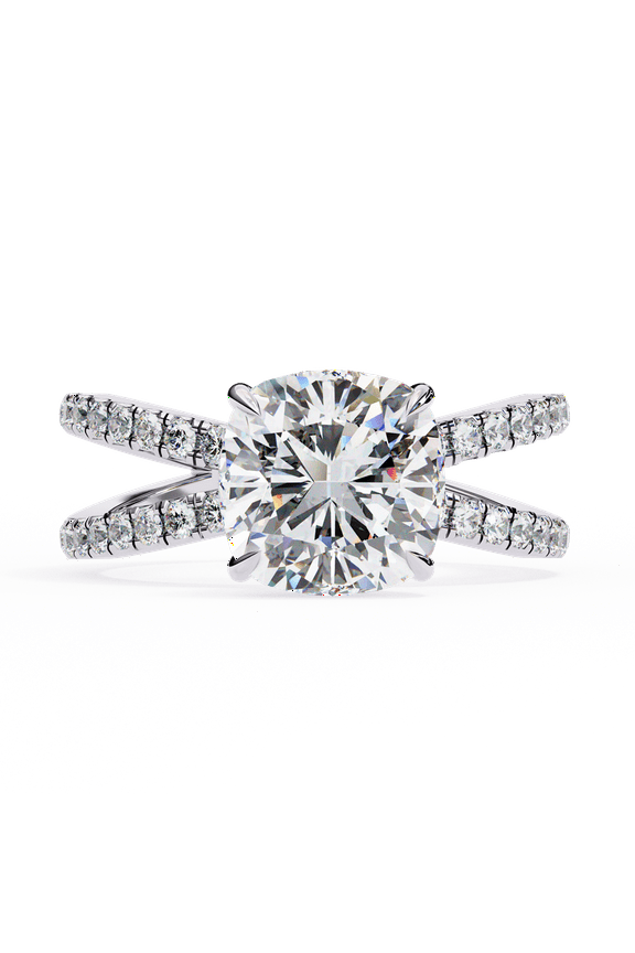 2.09Carat Cushion Lab Grown Diamond Split Shank Pave Engagement Ring, Hidden Halo Wedding Ring, Cushion Diamond Wedding Promise Ring For Her
