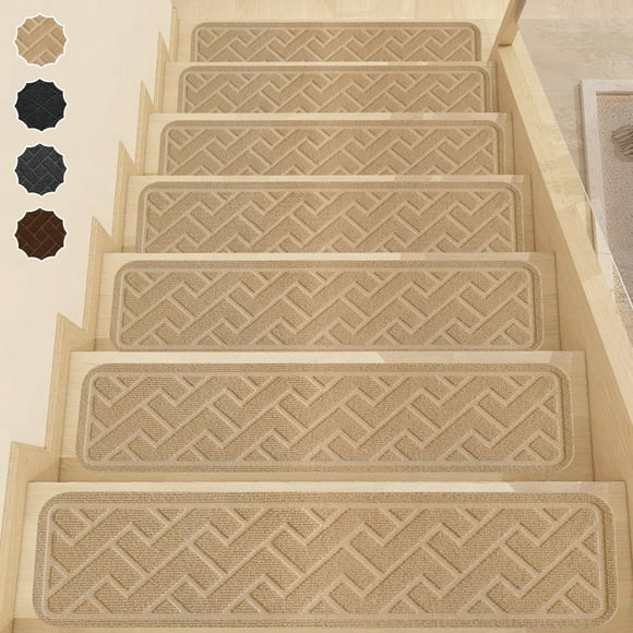 Pentantan Stair Treads for Wooden Steps, 15 Pack 8"x30" Non-Slip Stair Treads, Indoor Machine Washable Stair Runners for Elders and Pets, Beige