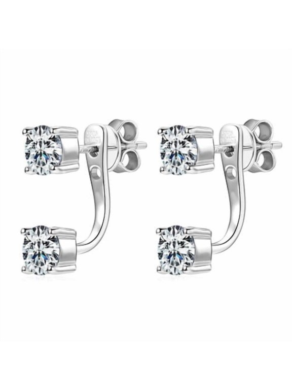 2.0CTW. Round Moissanite Earrings Ear Jacket Earrings for Women Sterling Silver