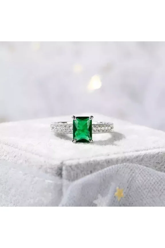 2.0Ct Emerald Cut Lab Created Green Emerald Solitaire Ring 14K White Gold Plated