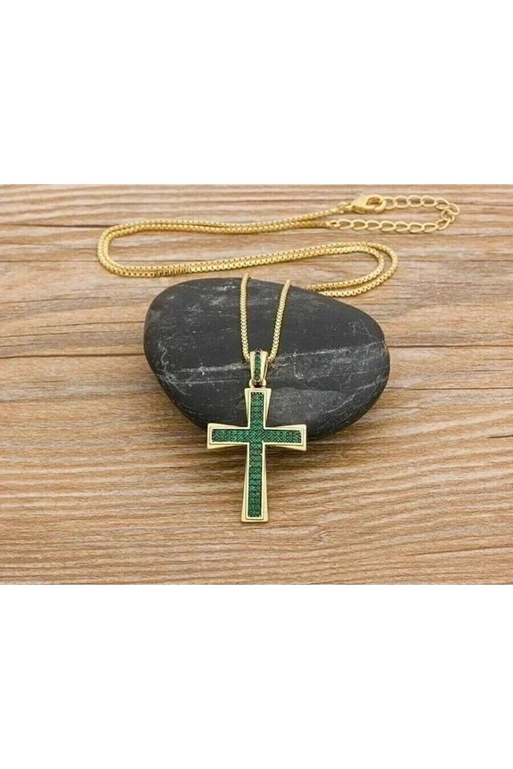 2.0Ct Round Cut Lab Created Emerald Wedding Cross Pendant 14K Yellow Gold Plated