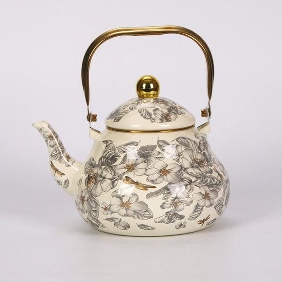 2.0L Retro European Teapot Gold Handle Dragonfly Design Stainless Steel Handle Pear Shape Kettle Hot Water Tea Pot for Home Use