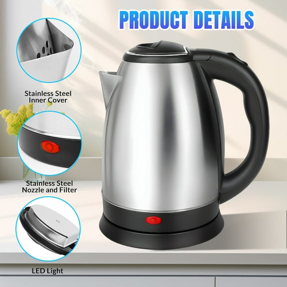 2.0L stainless steel electric kettle, one-button pop lid design, 360 rotating base, large-capacity quick-cooking kettle