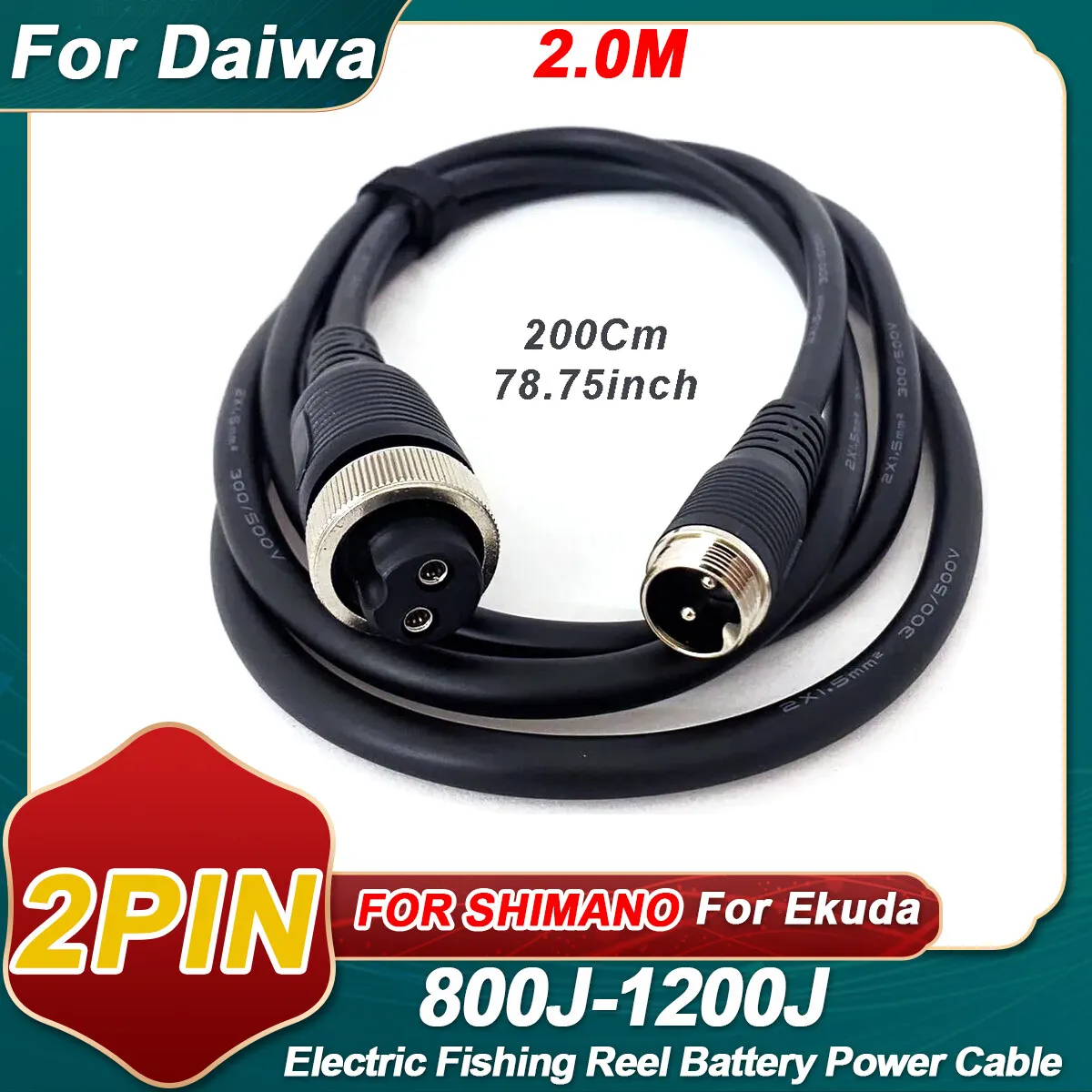 2.0M Power Cable For Daiwa 1200MJ 1200J 800MJ 800MJS Electric Reel Cord  2-Pin Genuine 