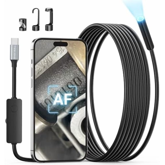 2.0MP HD AF Auto Focus Borescope, 16.5ft Flexible Endoscope with Adjustable Lights, USB-C Inspection Camera for Plumbing, Automotive, Wall, for iPhone 15/16 & Android, Long Focus & Autofocus