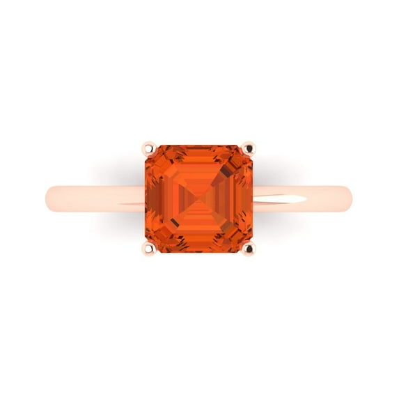 Clara Pucci 14K Rose Gold 2ct Red Solitaire Ring for Women