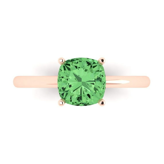 Solitaire Engagement Ring for Women - 2ct Simulated Green Diamond in 14K Rose Gold Promise Ring
