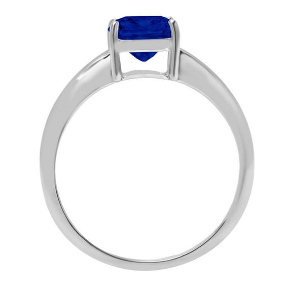 2 ct Cushion Cut Simulated Blue Sapphire Solitaire Engagement Ring for Women in 18K White Gold