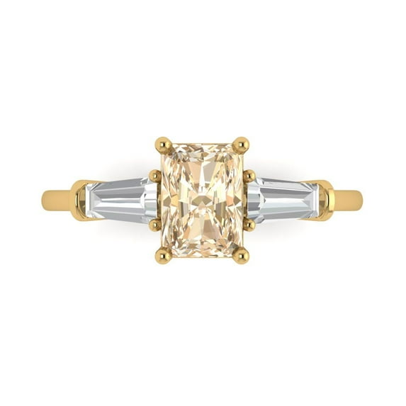 1.5 ct Emerald Cut Natural Morganite Three-Stone Engagement Ring for Women in 18K Yellow Gold