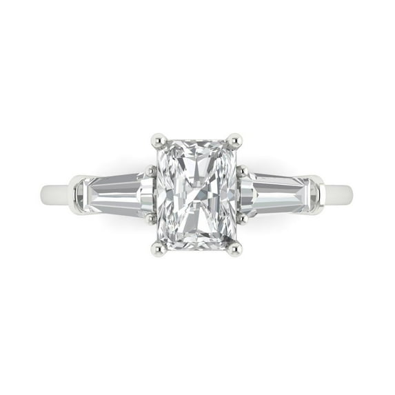 1.5 ct Emerald Cut Moissanite Three-Stone Engagement Ring for Women in 18K White Gold