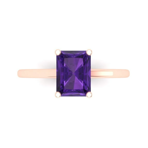 2 ct Emerald Cut Natural Amethyst Solitaire Engagement Ring for Women in 18K Rose Gold