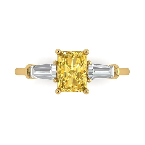 1.5 ct Emerald Cut Natural Citrine Three-Stone Engagement Ring for Women in 18K Yellow Gold
